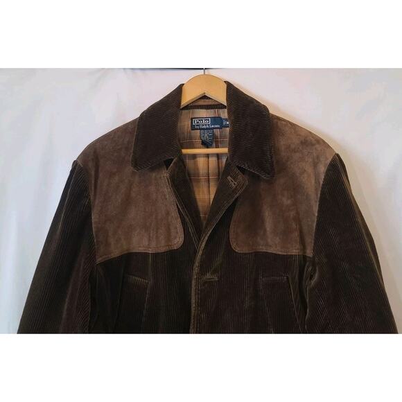 Sold! Vintage Polo Ralph Lauren Men Brown Corduroy Leather Norfolk Jacket Medium - Picture 2 of 8